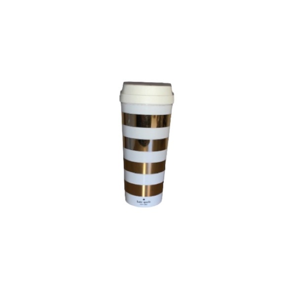 Kate Spade Cream and Gold Striped Plastic To-Go Cup - Picture 9 of 9